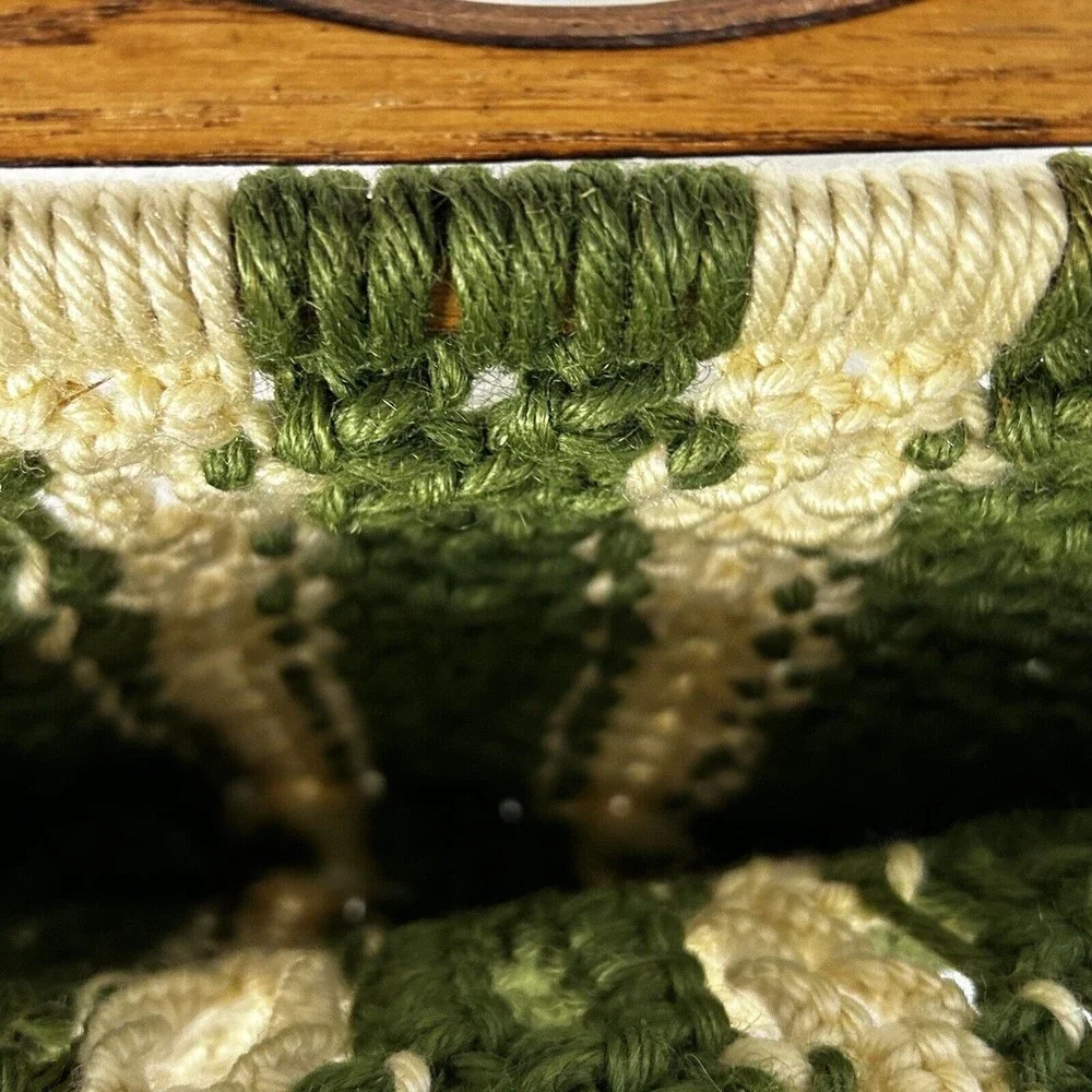 Vintage Crochet Knit Macrame Purse Wood Handles Green White Boho Granny Retro - Picture 6 of 9